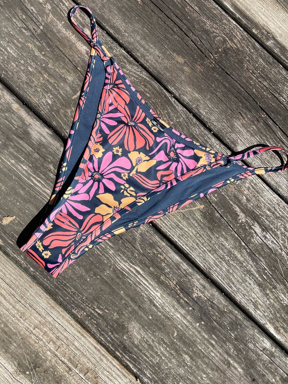 Floral Navy Pink High-Cut Bikini Bottom - Women Swim